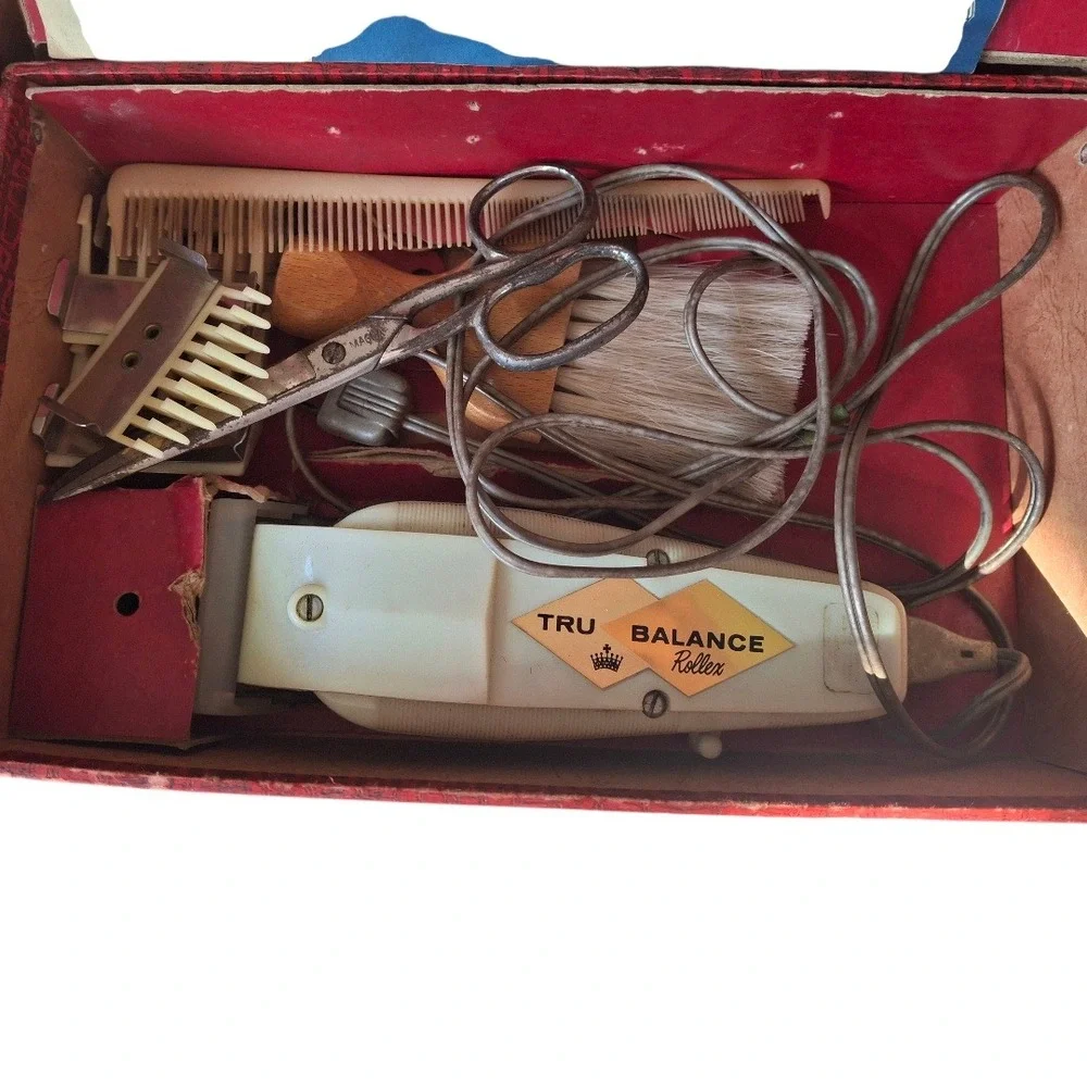 Vintage‎ Tru Balance Rollex Electric Hair Clipper Set Mid Century Barber Kit Red